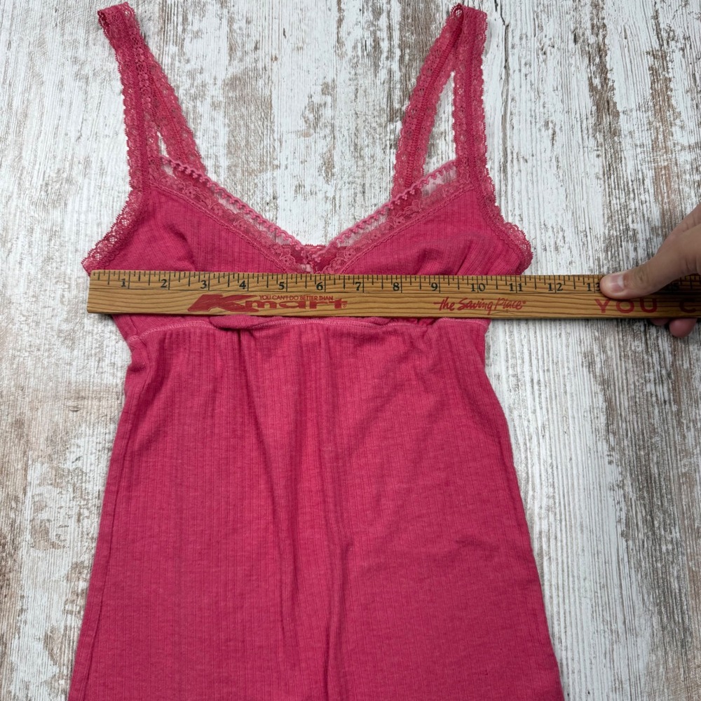 VTG Y2K Abercrombie & Fitch Pink Ribbed Lace Babydoll Cami Top XS Coquette - Picture 7 of 9